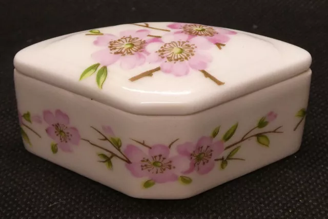 Lovely Porcelaine de Paris "Cherry Blossoms" Fan Shaped Trinket Box with 2