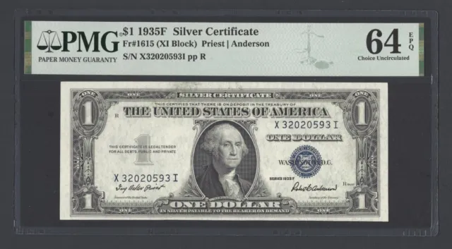 United States-Silver Certificate 1 Dollar 1935F Fr#1615 (XI Block) UNC Grade 64