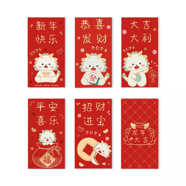 6Pcs Dragon Year Hongbao Bronzing Red Envelope For New Year Decoration Packet Sp