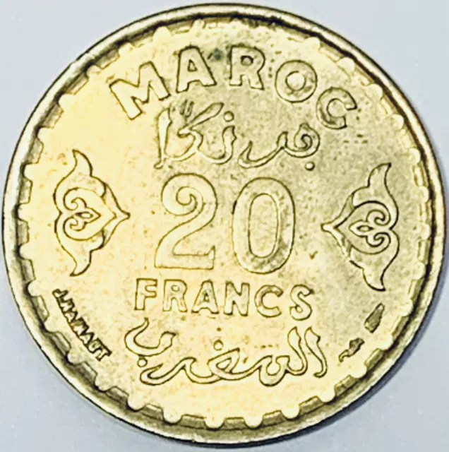 1952 Morocco 20 Old Moroccan Francs (Dirhams) Coin North Africa Arab African