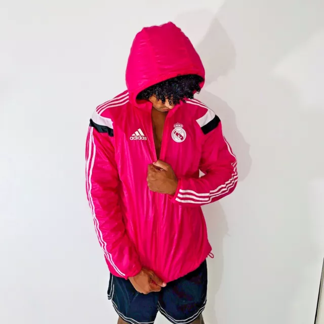 Rare Adidas Real Madrid Woven Nylon Glanz Anthem Jacket Pink Neon Large