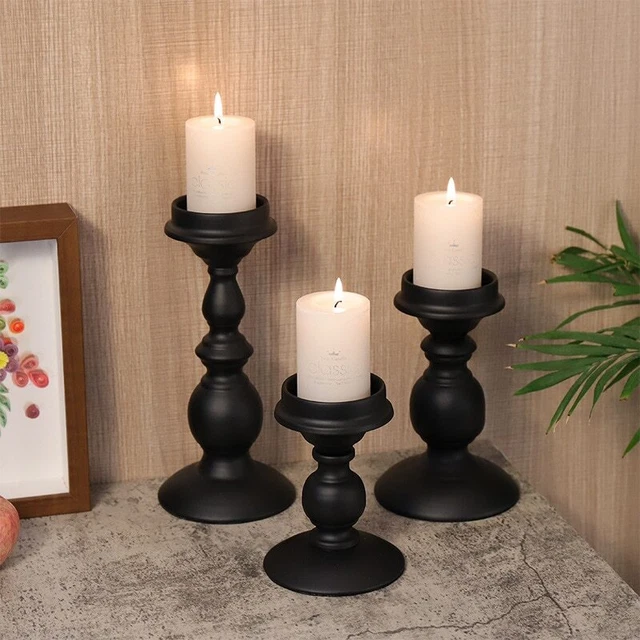 Black Painted Retro Iron Candle Stick Holder Metal Ornaments Party Dining Decor