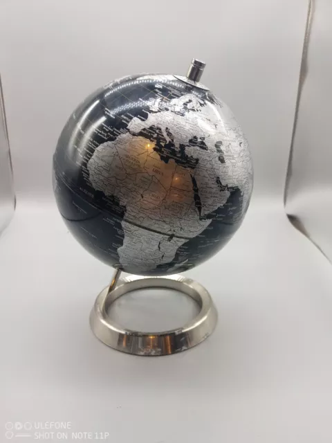 Black Rotating Globe World Travel Map Educational Desk Ornament 18cm