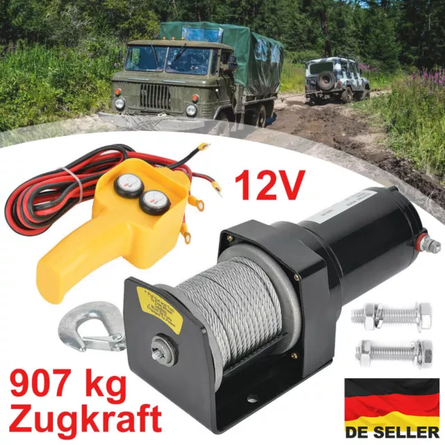 Elektrische Seilwinde PowerWinch 2000lbs ATV 12V 907kg Kunststoff UTV Quad