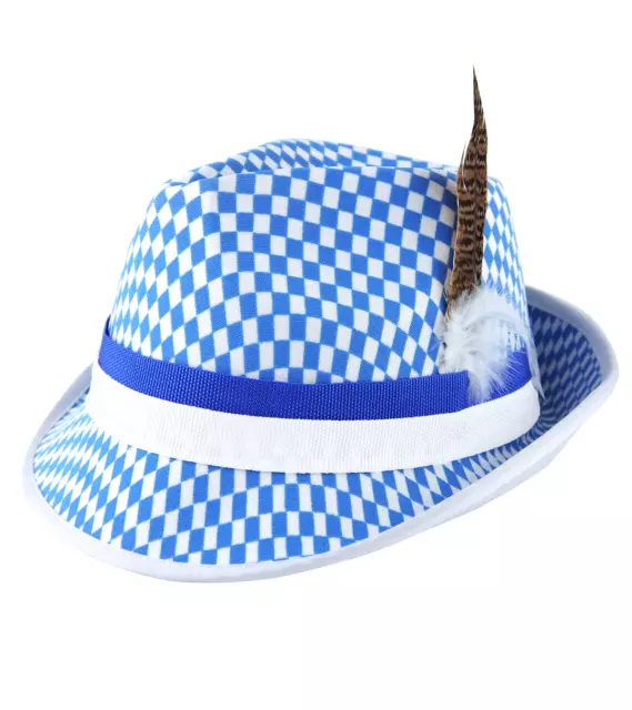 Adult Oktoberfest Blue And White Beer Festival Bavarian Feather Check Print Hat