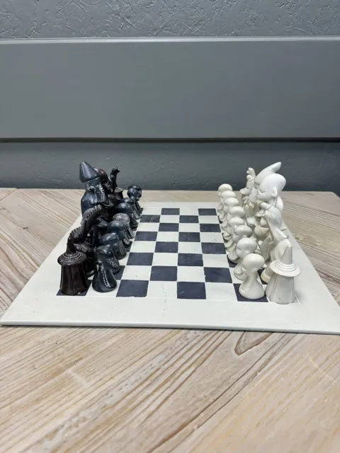 Soapstone African Tribal Style Chess Set With Matching 15 Inch Soapstone Board