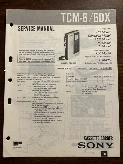 Wakaman Sony TCM-6 Casette Recorder - Read description