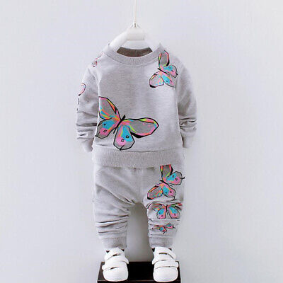 2Pcs farfalla manica lunga cappotto Tops + pantaloni bambino Set Bambini abiti per neonate