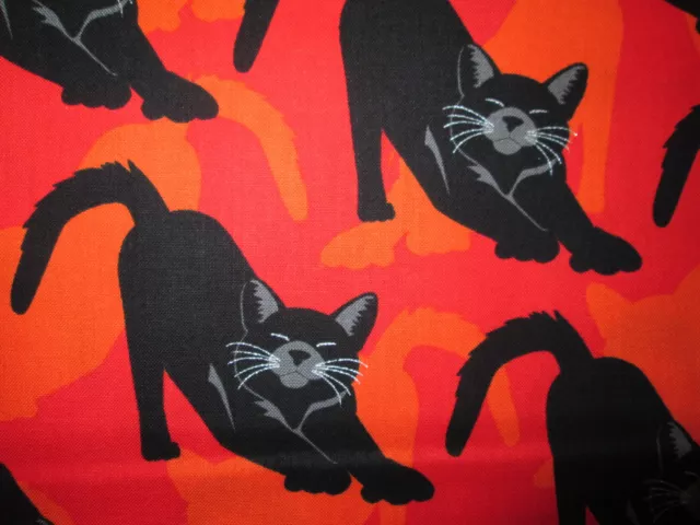 Cats Metallic Gray Whiskers Black Silver Orange Cotton Fabric Fq 2