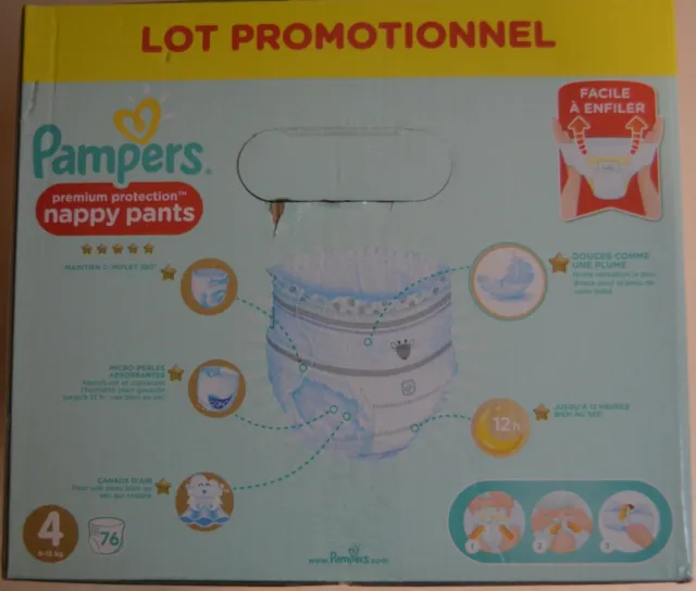76 Couches Culottes Pampers Prenium Protection Nappy Pants Taille 4 (9-15 Kg)