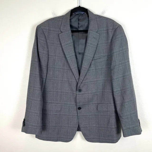 Tommy Hilfiger Mens 44R Gray Blue Check Sport Coat Two Button Blazer Jacket