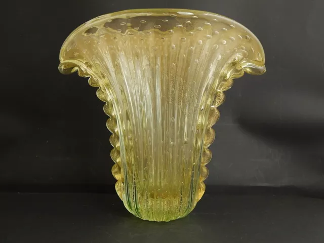 Art Deco Raro Antico Grande Vaso A Bolle Vetro Soffiato Firmato Toso Murano