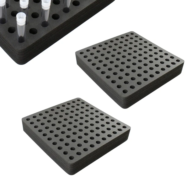 2 Test Tube Freezer Racks Black Foam Stand Transport Holds 100 Fits up to 16mm