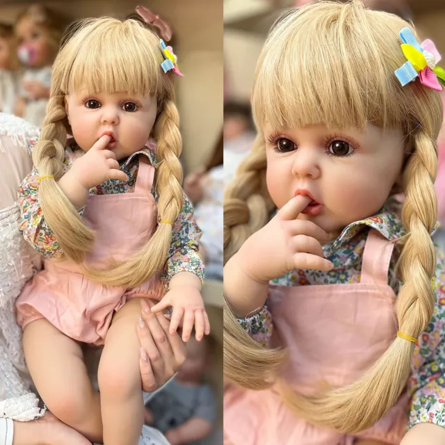 24" Realistic Reborn Doll Handmade Silicone Cloth Body Girl Doll Newborn Toddler