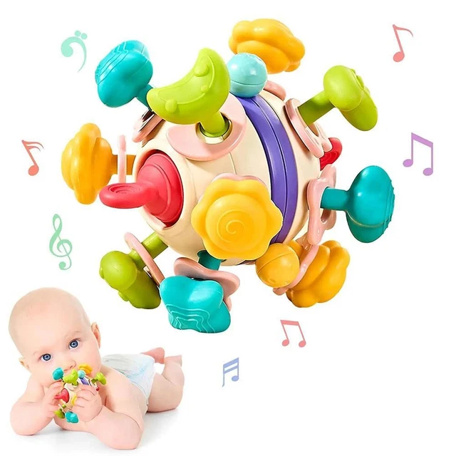 Silicone Teether Baby Sensory Toys 0-12 Months Rotating Ball Grasping Toy T4S2