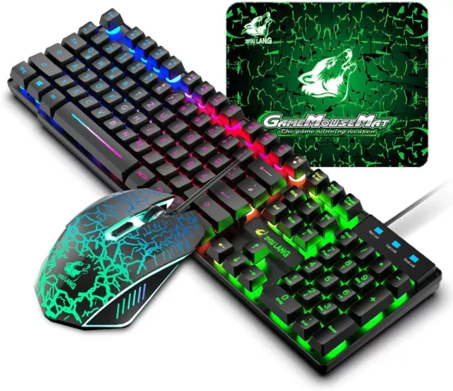 German Layout LED Hintergrundbeleuchtung,Gaming Tastatur Und Maus Regenbogen Set