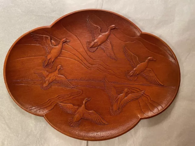 Syroco Tray With Flying Geese – Oblong – Light Brown – Very Good Condition