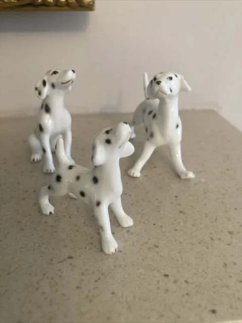Vintage 3 Porcelain China Dalmation Figurines Ornaments Family Group