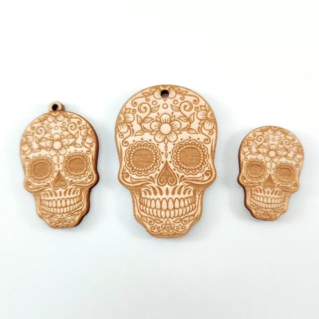 Calavera de azúcar cortada con láser, Calavera de madera grabada, Artesanía...