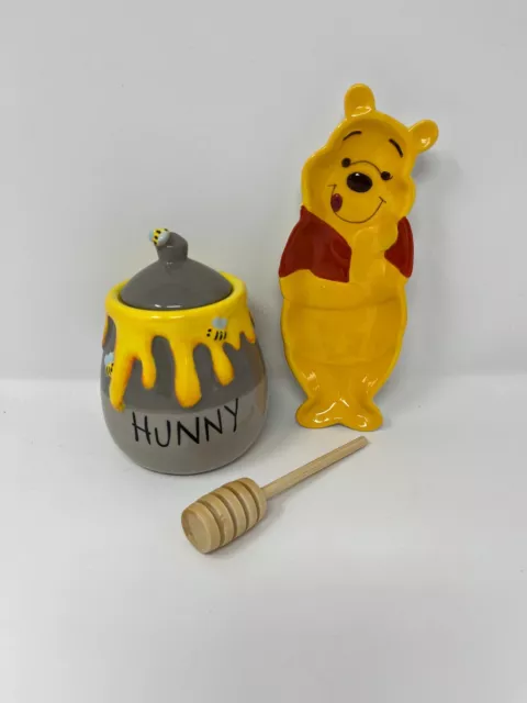 Disney Winnie The Pooh HUNNY 5'' Honey Pot Jar w/ Honey Comb & Spoon/Comb Rest 3