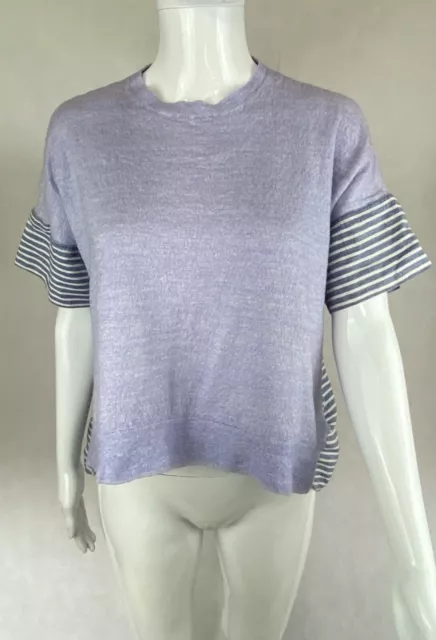 J.Crew Woman’s Shirt Top Blouse Wool Cotton Linen blend Striped Blue Sz S/M