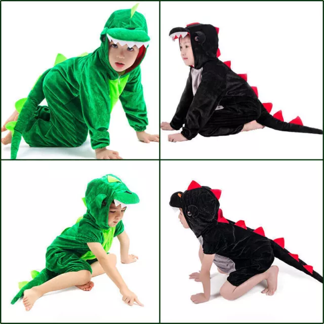 Kinder Tier Dinosaurier Kugurumi Kostüme Fancy Jungen Mädchen Grün /Schwarz