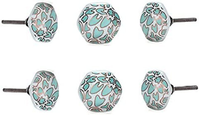 Green Hollyhock Ceramic Knobs Pulls For Home Cabinet, Drawer Or Door Set Of 6
