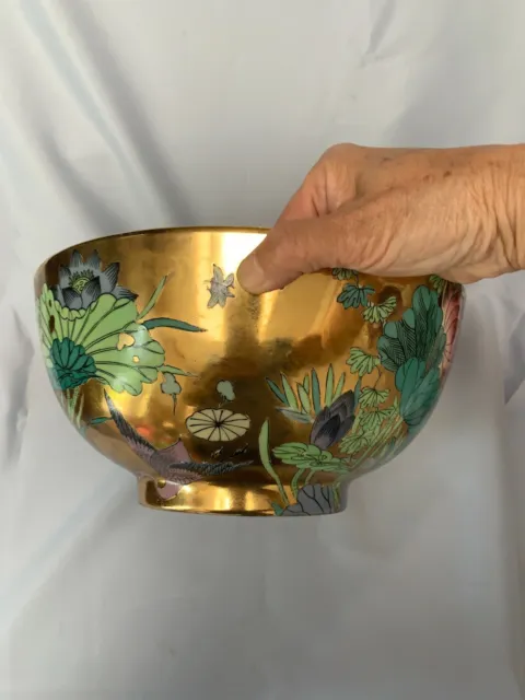 221》Qing Dynasty Large gold Lotus flower craneBees Bowl （1800-1890） 3