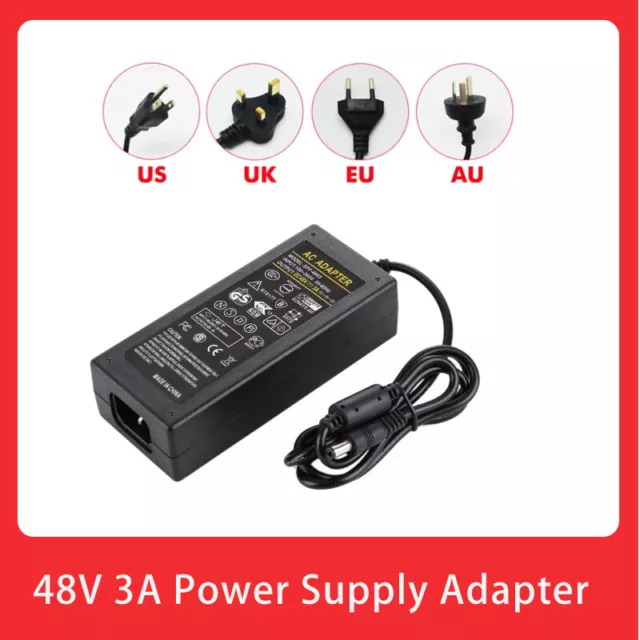 48V 3A 144Watt AC to DC Power Supply Adapter 100-240V for PoE Switch Injector