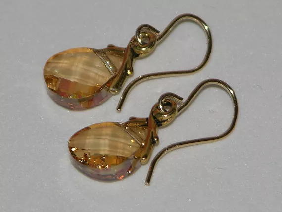 Golden Vine Earrings Swarovski Faceted Flat Briolette Crystal Dangle Must-Haves