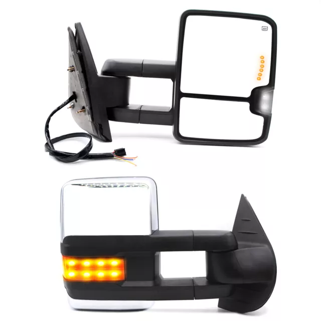 Towing Mirrors For 2007-2013 GMC Sierra 2500 3500 Power Heated LED Signal Chrome