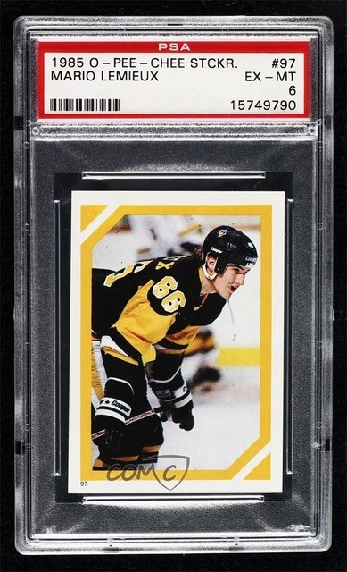 1985-86 O-Pee-Chee Album Stickers Mario Lemieux #97 PSA 6 Rookie RC HOF