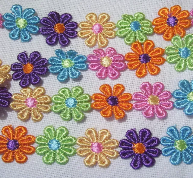 GALON APPLIQUE Fleur Marguerite Multicolore, 25 mm, lot 18 fleurs, 48 cm - AD15