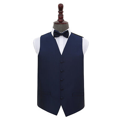 DQT Woven Plain Solid Check Navy Blue Mens Wedding Waistcoat & Bow Tie Set