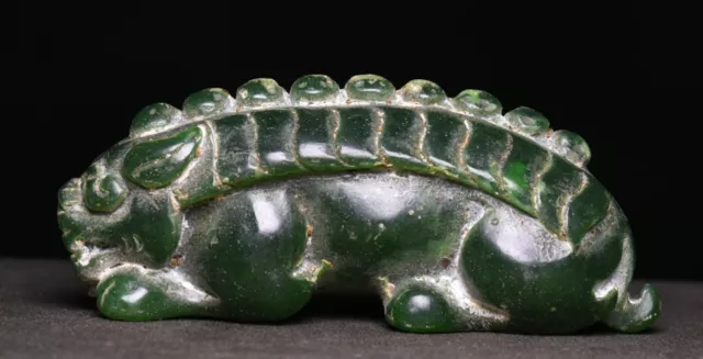 9CM Chinesische Grüne Jade Carve Fengshui Dragon Loong Beast Amulett Anhänger