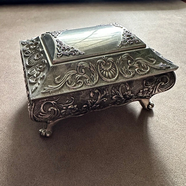 Vintage Art Nouveau Footed Floral Rose Silver Plate Jewelry Box Casket Japanese?