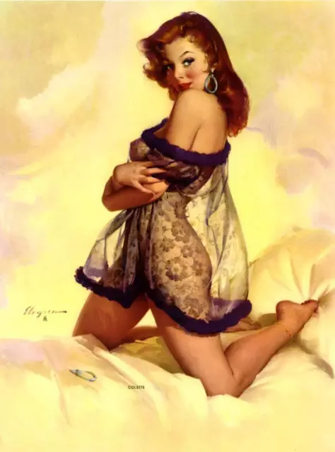 Vintage GIL ELVGREN Pinup Girl CANVAS PRINT Poster Sexy Red head 16" X 12"