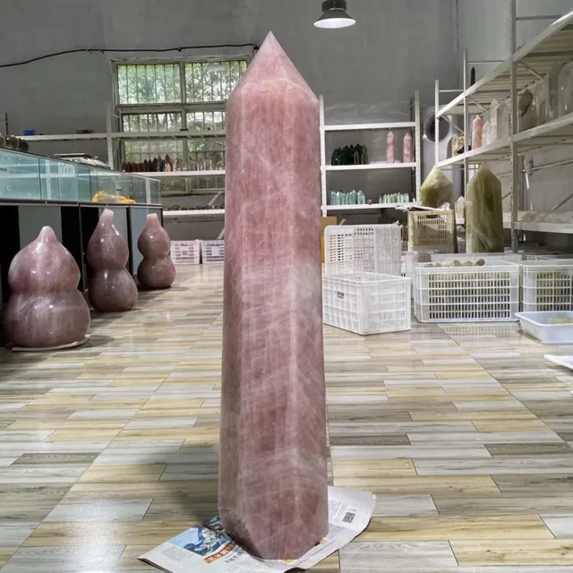 top 112LB High quality Natural Rose quartz Point Crystal Obelisk Wand -3 2