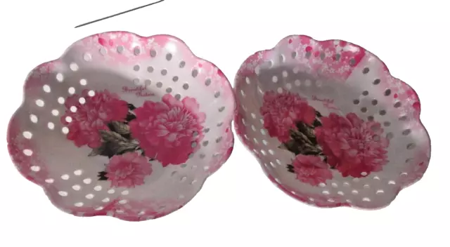 Pair  Melamine Fruit Bowls White with Pink Floral 25cm