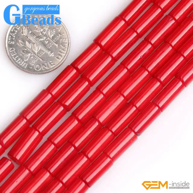 3x10mm Red Coral Gemstone Column Tube Beads For Jewelry Making Free Shipping 15"