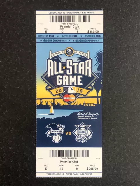 2016 Mlb Baseball All-Star Game Full Unused Ticket- San Diego - Mike Trout