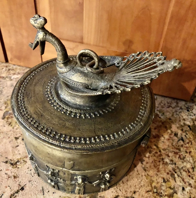 Extraordinary Antique Bronze Peacock Box