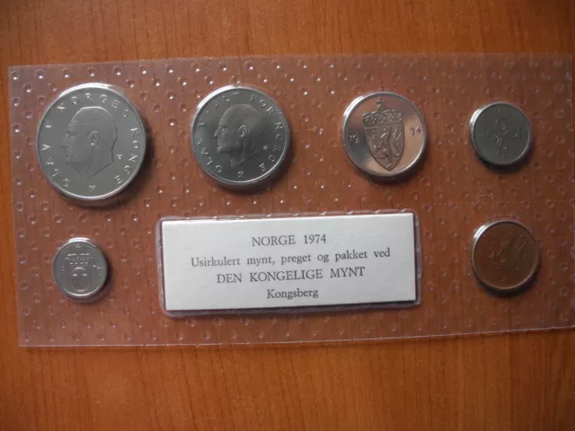 Norwegen Norge Kursmünzensatz KMS Jahrgang 1974 Stempelglanz 5 Öre - 5 Kroner