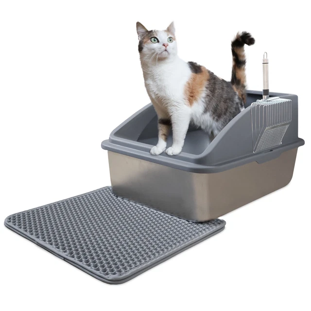 Meowant Katzentoilette Aus Edelstahl – Geschlossenes Katzenklo Mit Zelt, Schaufel & Matte