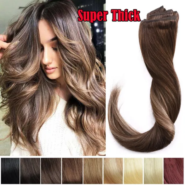 200G Extra Thick Double Weft Clip In Human Hair Extensions Full Head Ombre Brown