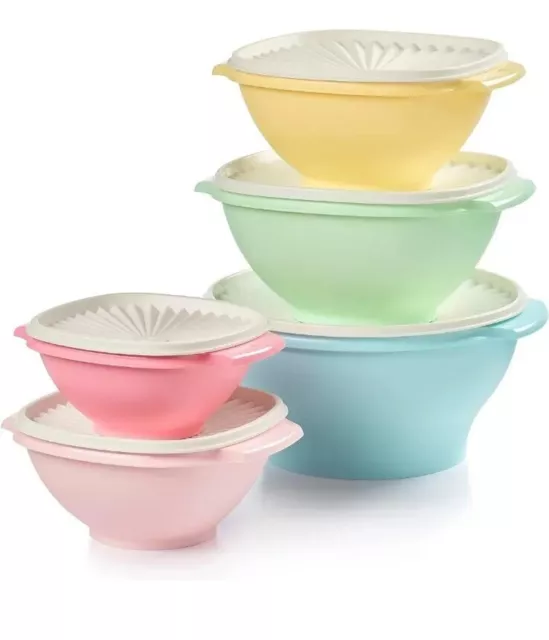 NEW TUPPERWARE NESTING Wonderlier Sheer Bowls with Pastel Lids 10 PC Set  $65.00 - PicClick