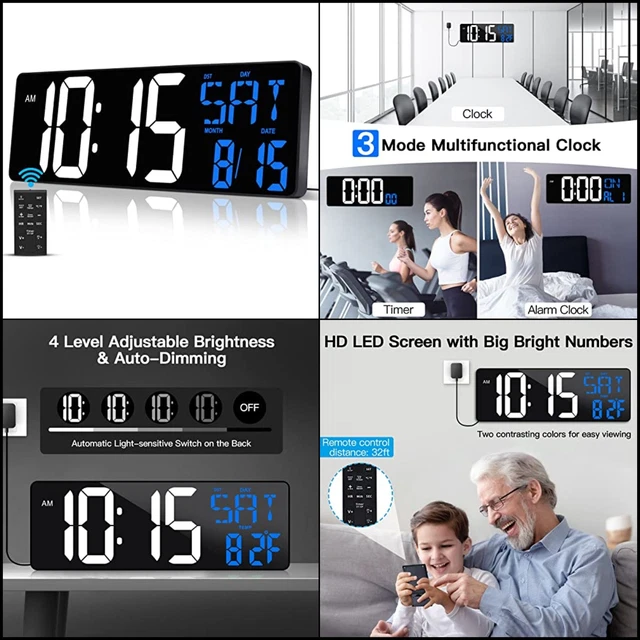 17 INCH LARGE Digital Wall Clock with Remote Control, Automatic
