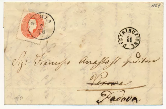 LOMBARDEI-VENETIEN 1861 5sld. Brief, BADIA nach VERONA und weitergesandt