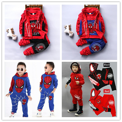 Kids Baby Boys Spider-Man Outfits Coat/Long Sleeve T Shirt /Pants Clothes Set