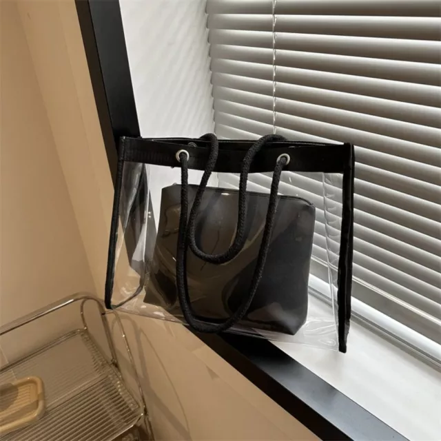 Retro One Shoulder Bag Fashion Handheld Tote Bag 2024 PVC Transparent Bag